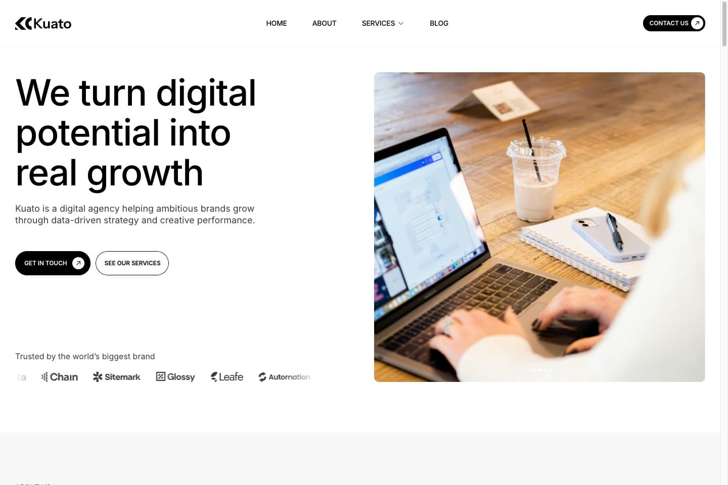 Kuato — Monochrome, type-led site for a digital growth agency