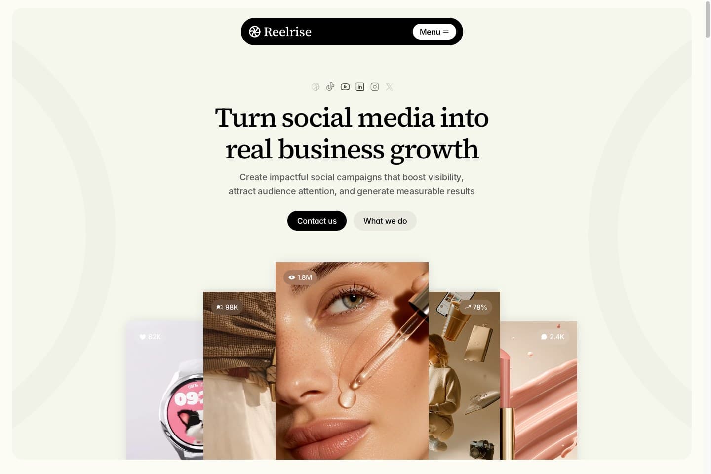 Reelrise — Warm editorial home for a social media agency