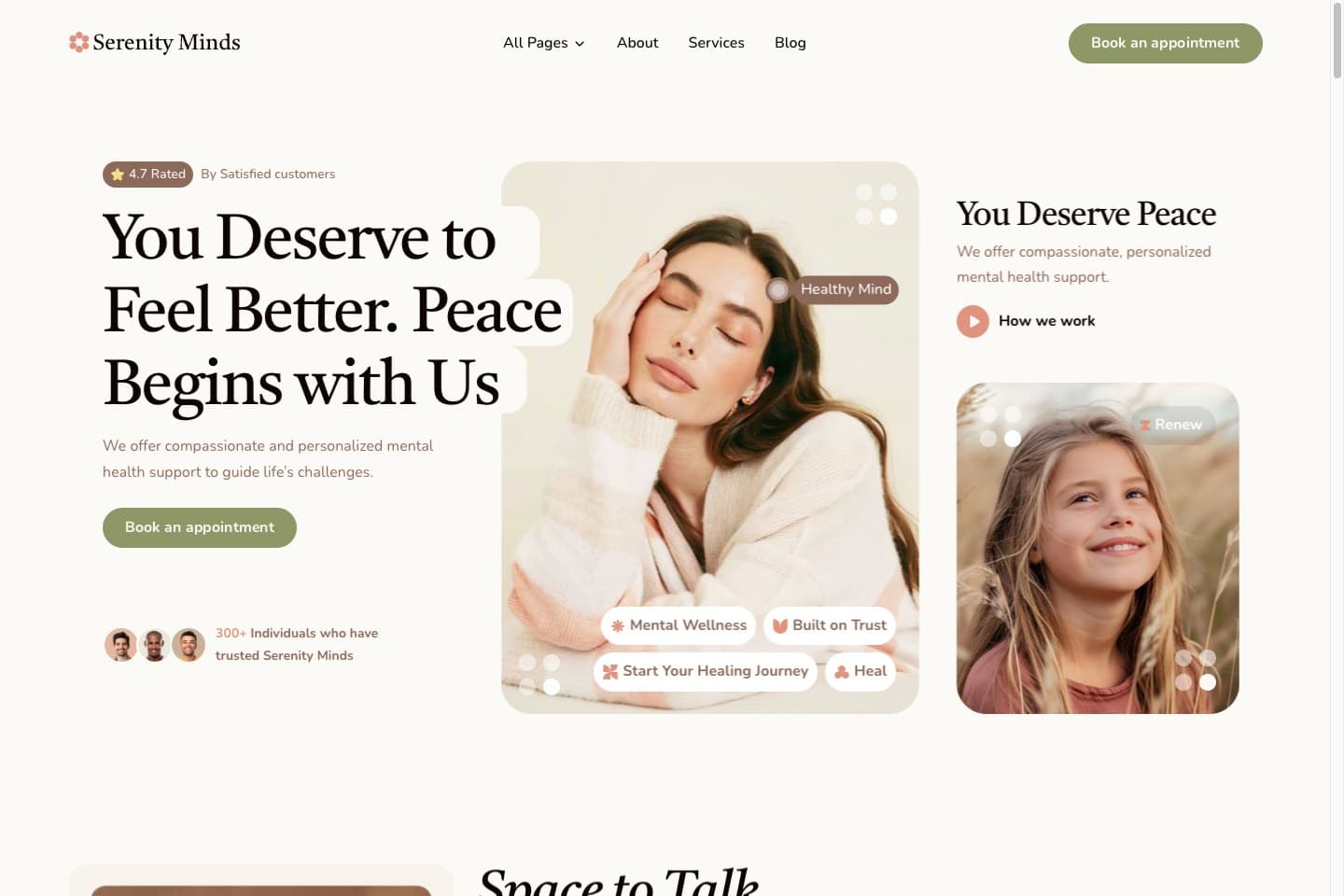 Serenity Minds — Soft, reassuring site for a counselling practice